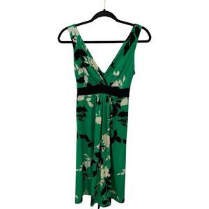 Vintage Frederick's of Hollywood V-Neck Floral Green Dress Sleeveless Women's‎ M